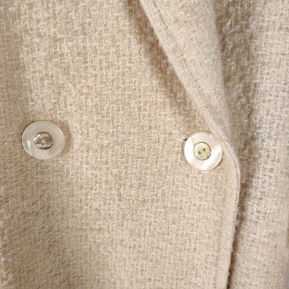 Vintage 80s Winter Overcoat Size 12 Cream Wool Tweed One Button Mid Length - Picture 7 of 16
